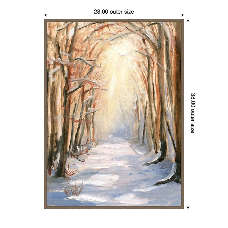 Path in Winter by Sandra Iafrate Framed Canvas Wall Art Print - Sylvie Dark Gold - 28 x 38 in