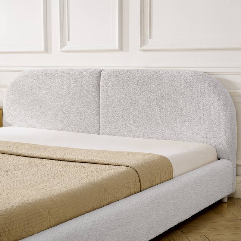 King Size Upholstered Bed Frame, Modern Minimalist Style with Tall Curved Headboard, Premium Circle Yarn Fabric