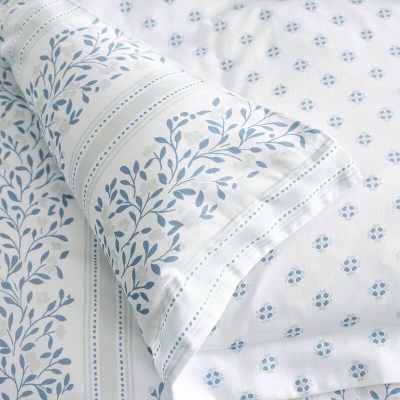 Martha Stewart Verbena Stripe Cotton Reversible Blue Duvet Cover Set