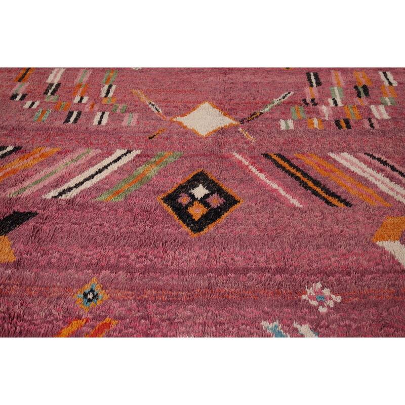Pink Geometric Moroccan Large Area Rug Hand-Knotted Wool Carpet - 9'10" x 14'7"