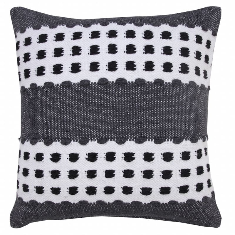 HomeRoots 20" X 20" Black Gray And White 100% Cotton Striped Zippered Pillow