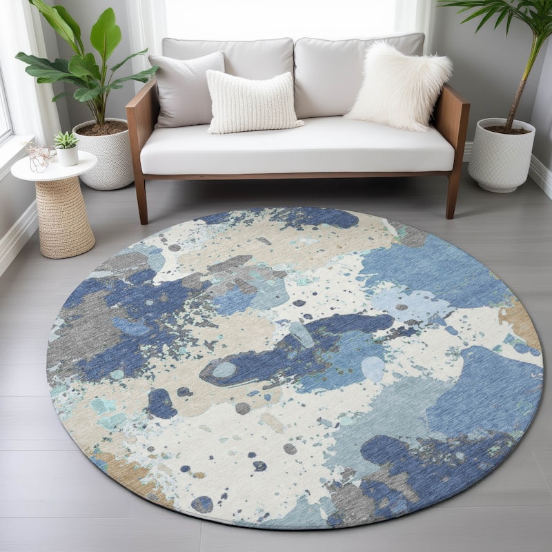 Machine Washable Indoor/Outdoor Modern Splatter Chantille Rug