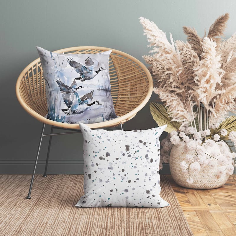 Three Geese Faux Suede Reversible Throw Pillow Gray and Blue