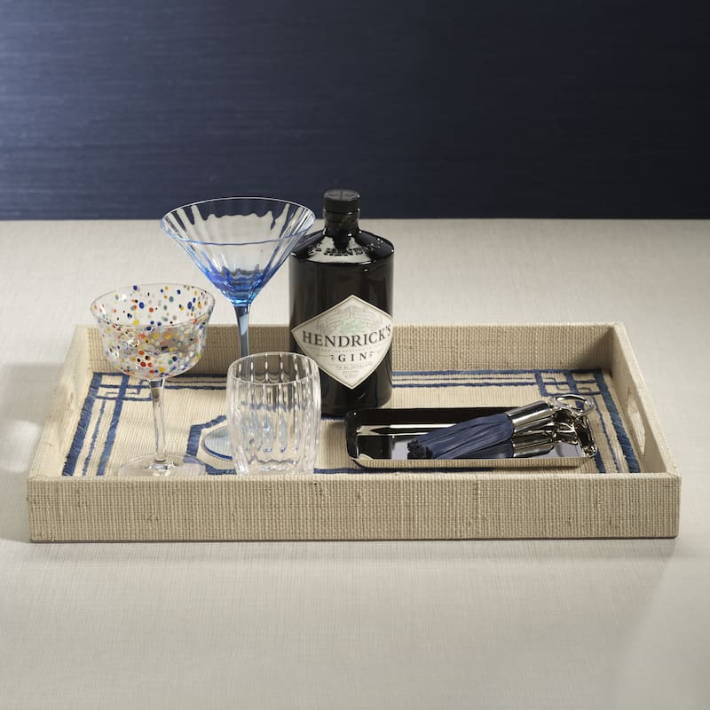 Pattern Natural Fiber Raffia Serving Tray