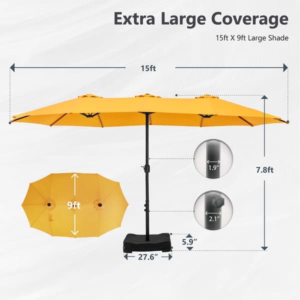 dimension image slide 3 of 13, MAISON ARTS 15ft Double-Sided Patio Extra Large Twin Umbrella with Base Included