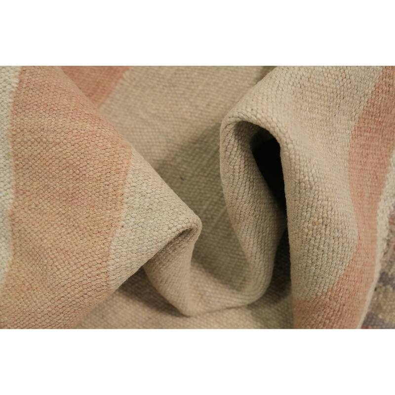 Hand Woven Oriental 100% Wool Carpet Southwestern Tribal Beige & Ivories Kilim Area Rug - 8' 10'' X 5' 8''