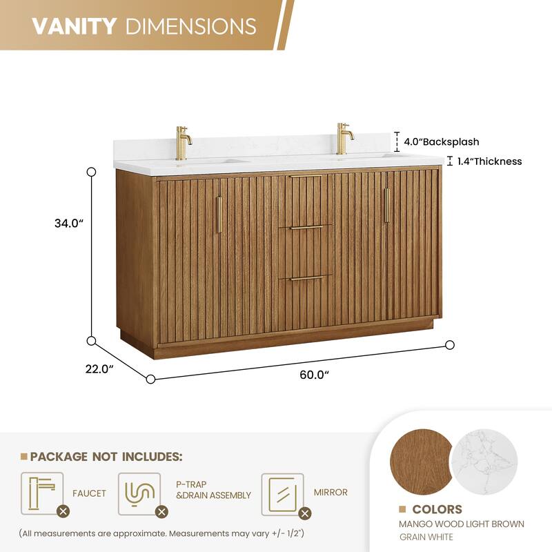 Bangkok Bath Vanity with White Grain Stone Top, no Mirror