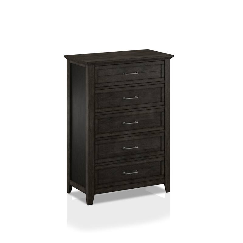 Inyx Transitional Walnut Solid Wood 5-Drawer Chest by Furniture of America