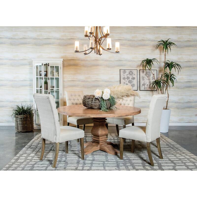 Florence Round Dining Table Set with Tufted Back Side Chairs Rustic Honey - 1 Dining Table + 4 Side Chairs