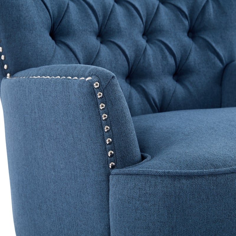 Polyester Vintage Lounge Chair with Nailhead Trim, Curved Backrest and 220lb Weight Capacity