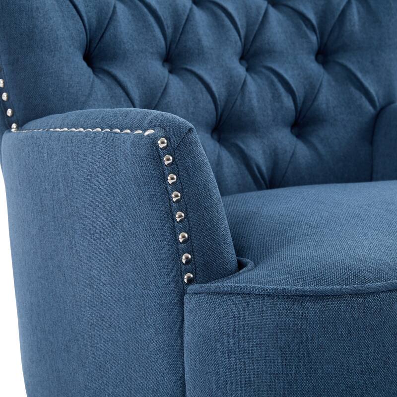 Vintage-Inspired Upholstered Lounge Chair with Nailhead Trim ,Solid Wood Legs for Stability and Elegant Curved Backrest