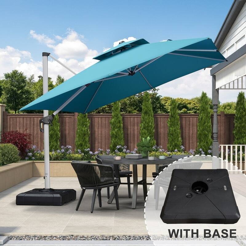 PURPLE LEAF 11ft Square Patio Cantilever Umbrella with Base