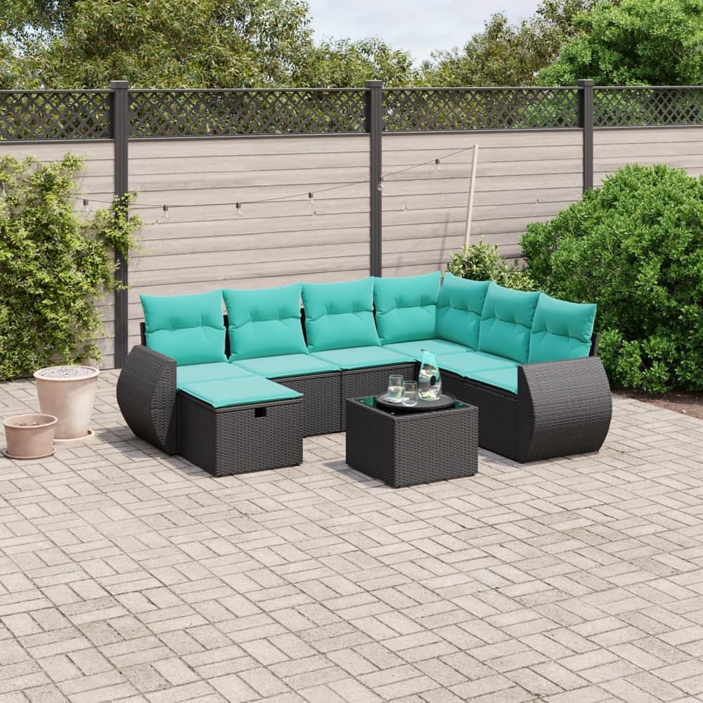vidaXL Patio Sofa Set with Cushions Outdoor Conversation Furniture Poly Rattan - 24.4" x 24.4" x 27.2"