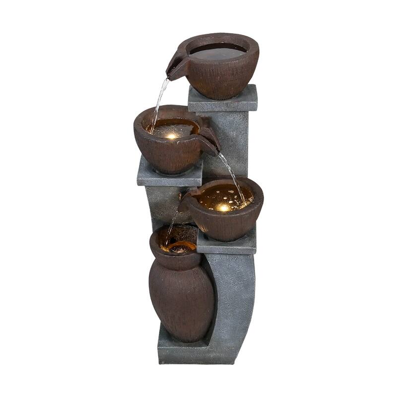 32.8''H 4-Tier Bowl Outdoor Water Fountains with LED Lights
