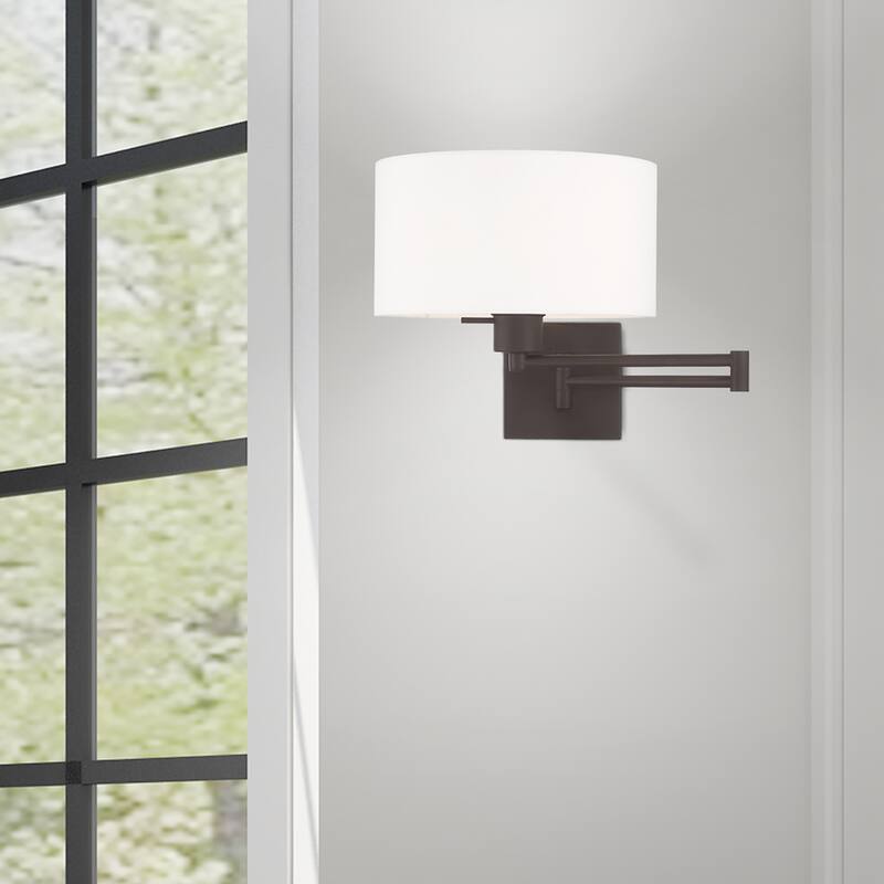 Livex Lighting 1-Light Off-White Drum Shade Swing Arm Wall Lamp, 40036
