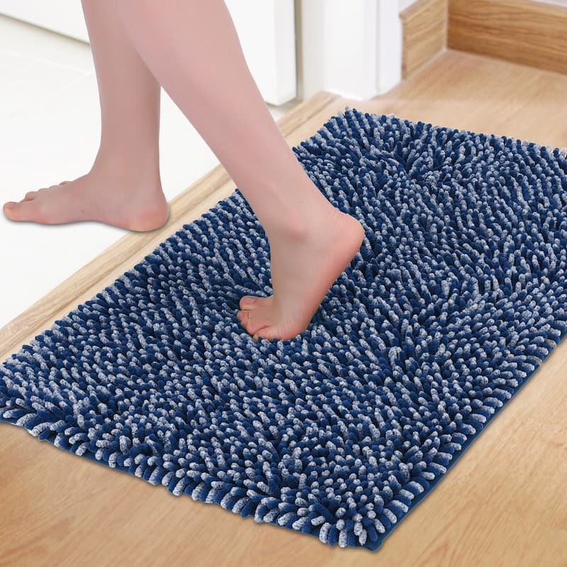 Non Slip Absorbent Chenille Bathmat Home Home Accessories Soft Lightweight Shower Bathroom - Blue - 20" x 30"
