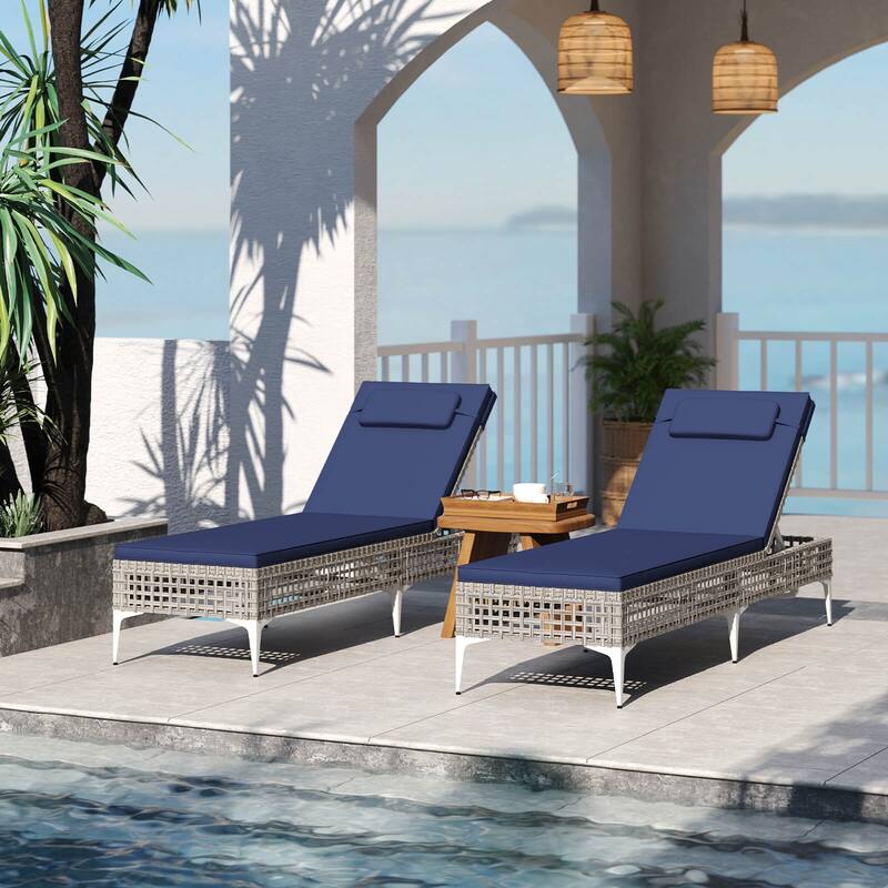 Costway 1/2 PSC Patio Chaise Lounge Chair with 6-Level Adjustable - See Details - Navy-2 PCS