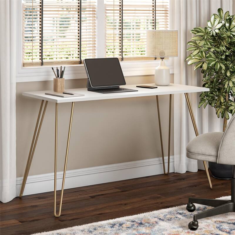 Writing Desk with Hairpin Legs Engineered Wood Top Minimalist Industrial Design