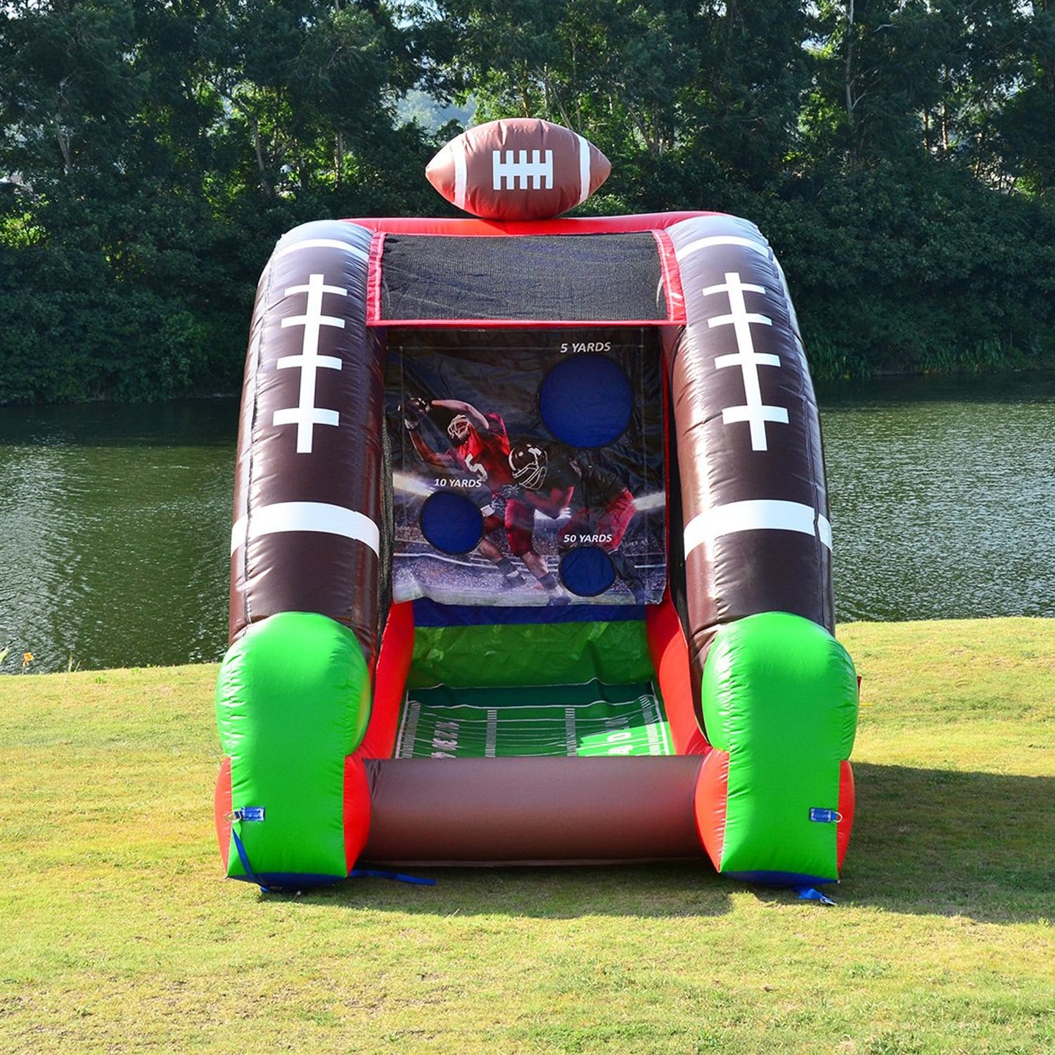 JumpOrange 12 ft Inflatable Football Challenge Game, Interactive Passing Target Sports Game for Backyard Parties Tailgates
