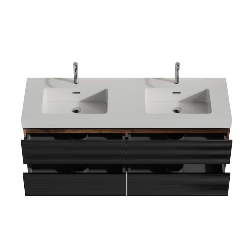 Wall Mounted Bathroom Vanity with Glossy White Solid Surface Sink
