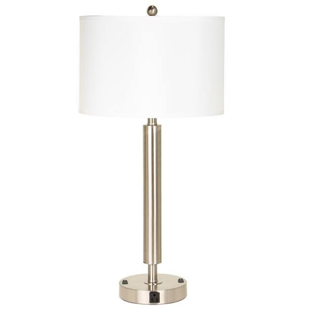 Metal Table Lamp with Fabric Drum Shade, Silver and White