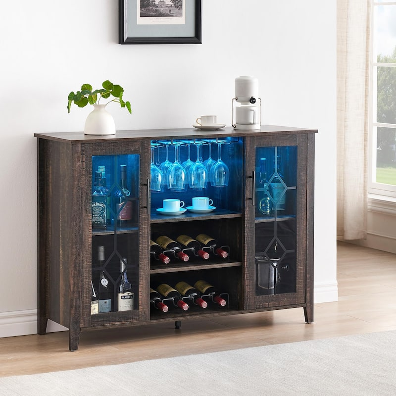 Wine Bar Cabinet with LED Light - 15.7"D x 47.2"W x 34.61"H - Taupe