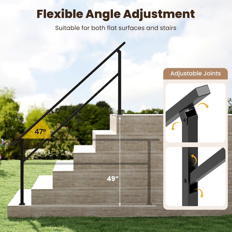 Gymax 2PCS Metal Handrail 0-6 Steps w/Flexible Angle Adjustment