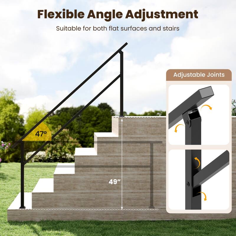 Gymax Metal Handrail 0-6 Steps w/Flexible Angle Adjustment