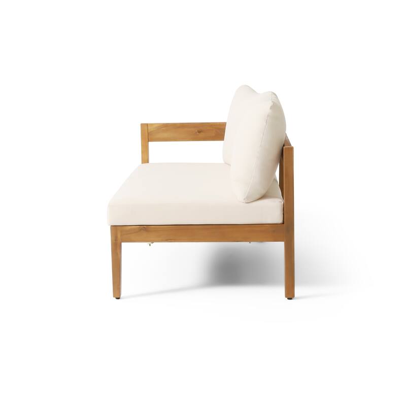 Brooklyn Outdoor Acacia Wood 5 Seater Sectional Sofa Chat Set with Cushions by Christopher Knight Home