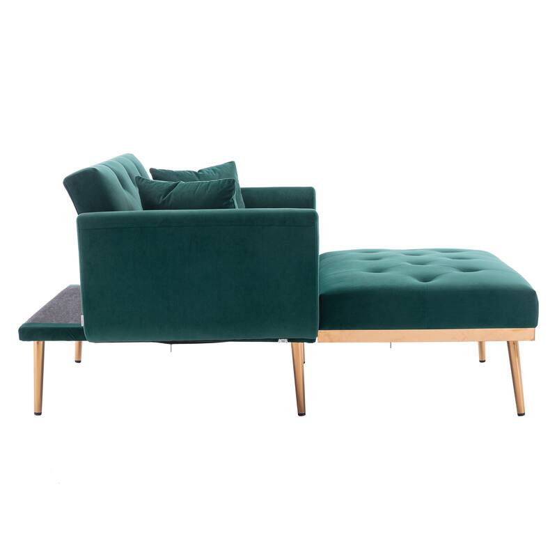 Velvet Fabric Chaise Lounge Chair with Adjustable Backrest and Pillow