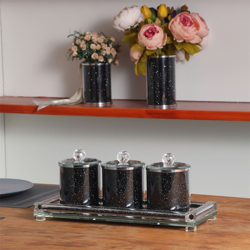 Clihome Exquisite Tea, Sugar, Coffee Canisters with Tray in Crushed