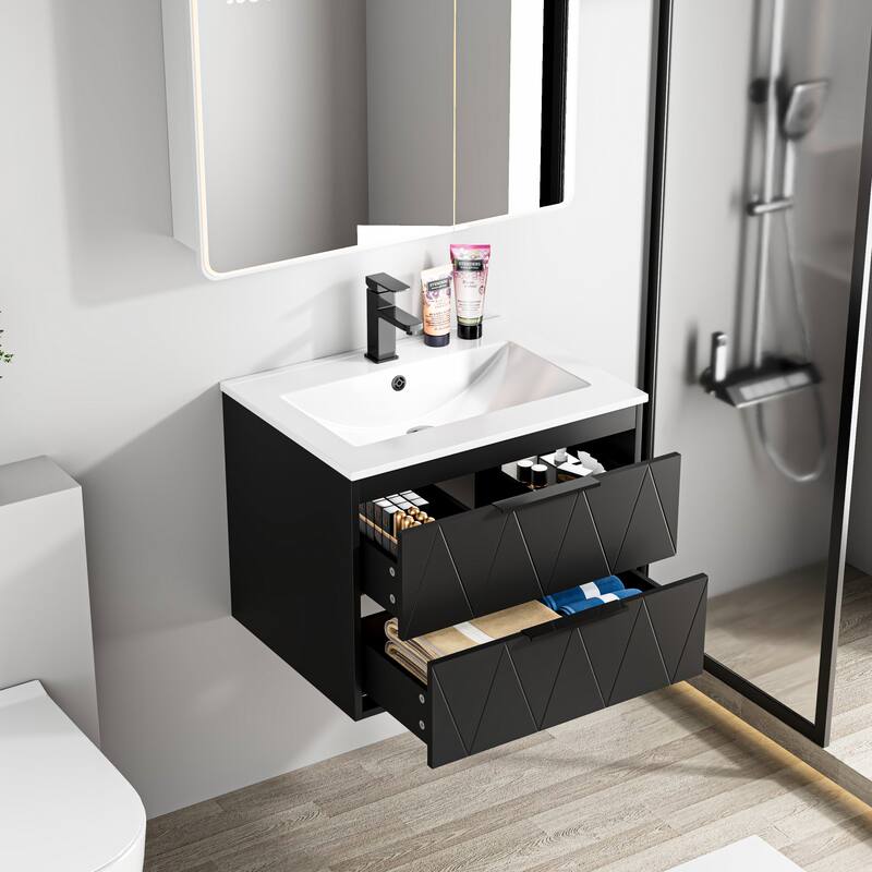 24"/30"/36"/48" Ceramic Vessel Sink Wall Mounted Bathroom Vanity Set