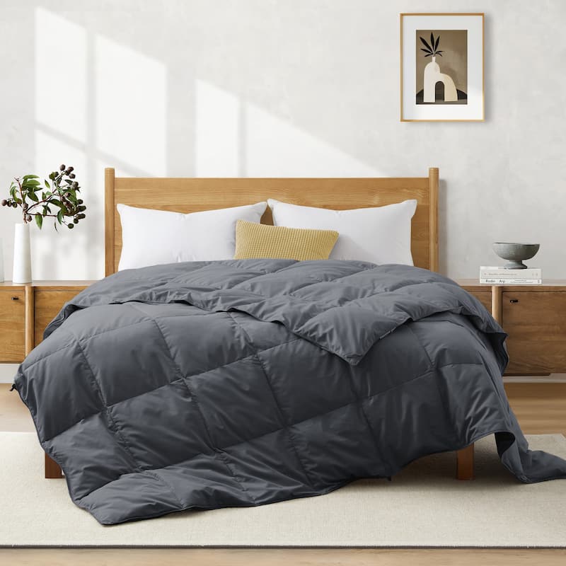 Lightweight Summer Flroal & Solid Printed Goose Feather Down Comforter Duvet Insert - King (104"x90") - Dark Gray