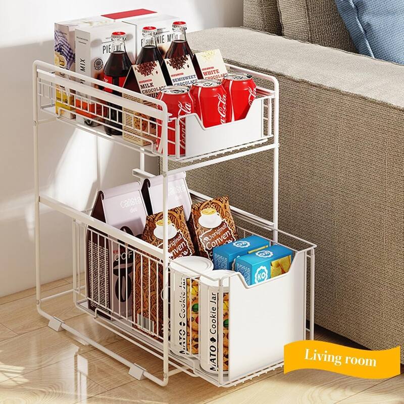 2-Tier Pull Out Under Sink Storage Pantry Shelves Organizer for Kitchen - White