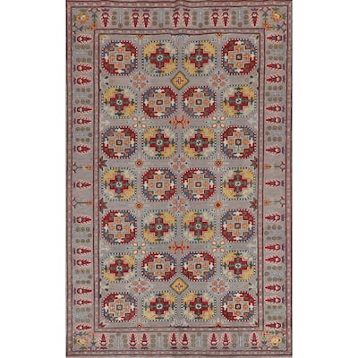 All-Over Gray Kazak Oriental Area Rug Handmade Wool Carpet - 6'4" x 9'7"