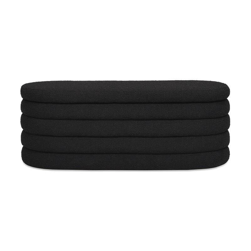 Oval Upholstered End of Bed Bench, Multifunctional Tufted Storage Bench, Shoe Bench with Hidden Storage Compartment