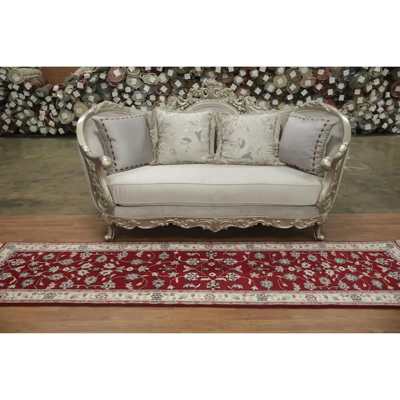 Hand Knotted Oriental 100% Wool Carpet Traditional All-Over Navy Blue & Blues Kashan Runner Rug - 10' 0'' X 2' 7''