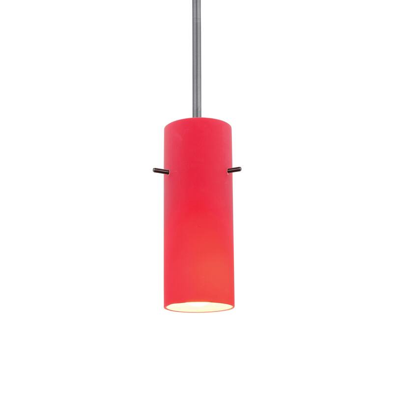 Access Lighting Cylinder 1 Light LED Pendant - 4" Wide with Red Glass - Brushed Steel