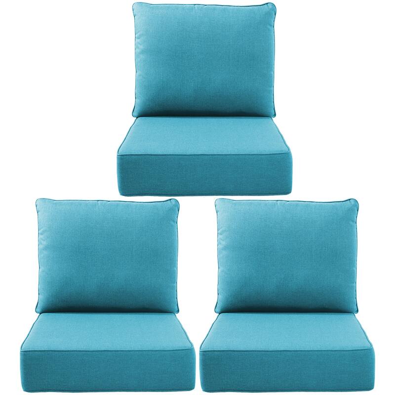 Gymojoy 24"x22"x6" Patio Thick Cushions & Pillows Set - Deep Seat Indoor/Outdoor Water & Fade Resistant - Three Sets - Pale Blue