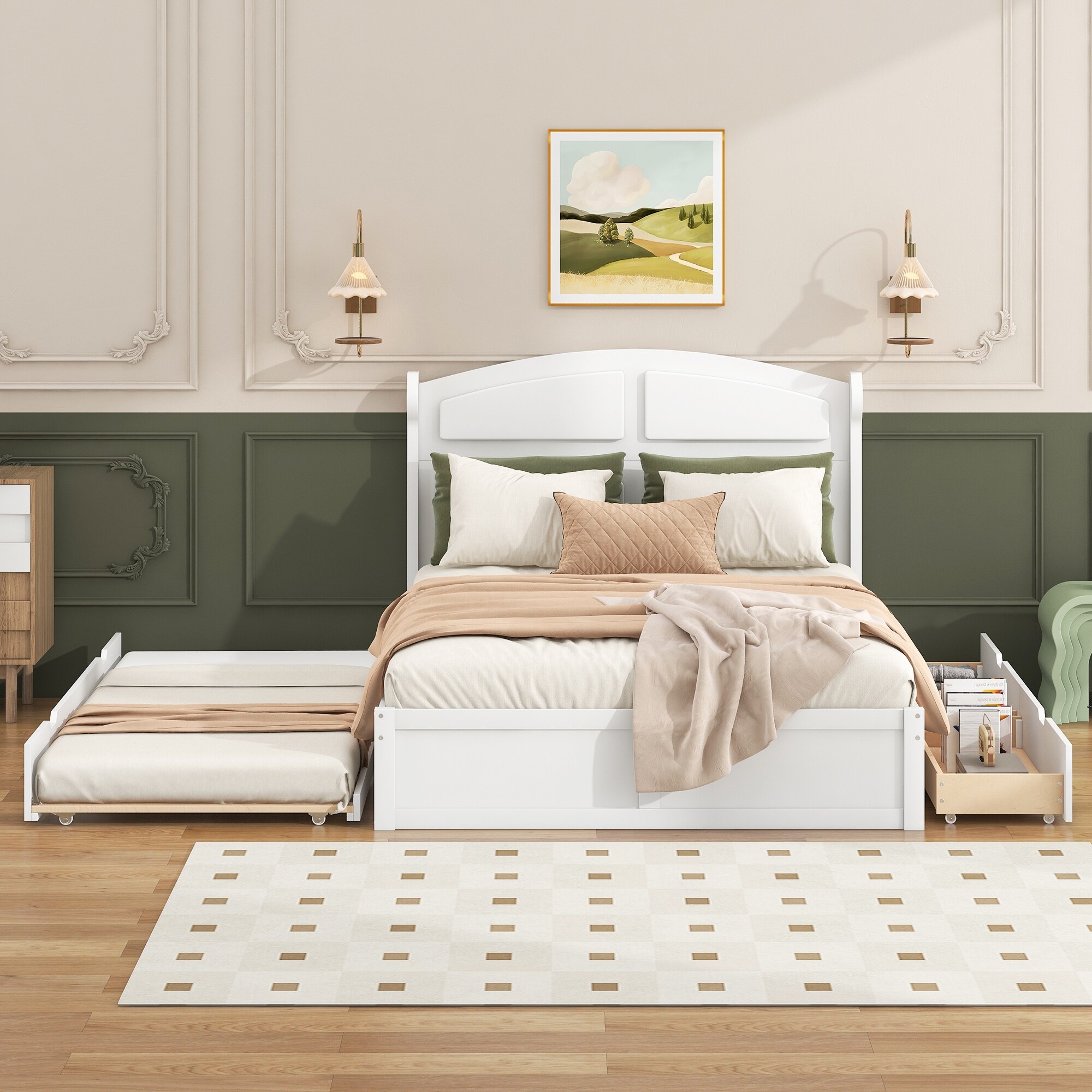White queen store trundle bed