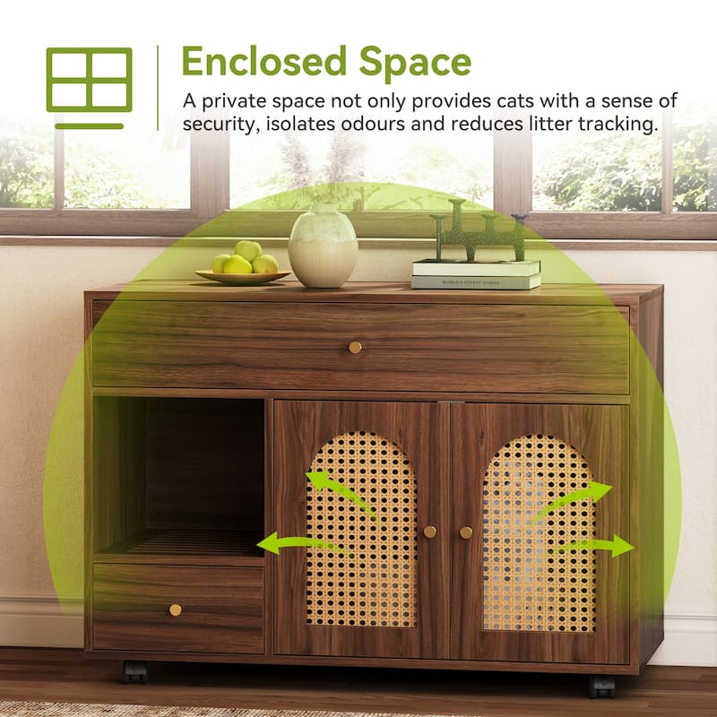 37.4'' Cat Litter Box Enclosure with Rolling Casters and Drawers