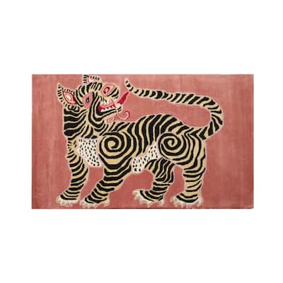 Hand Tufted Hand Made Wool Chinese Lion Novelty Oriental Rug Blush - 3' x 5'