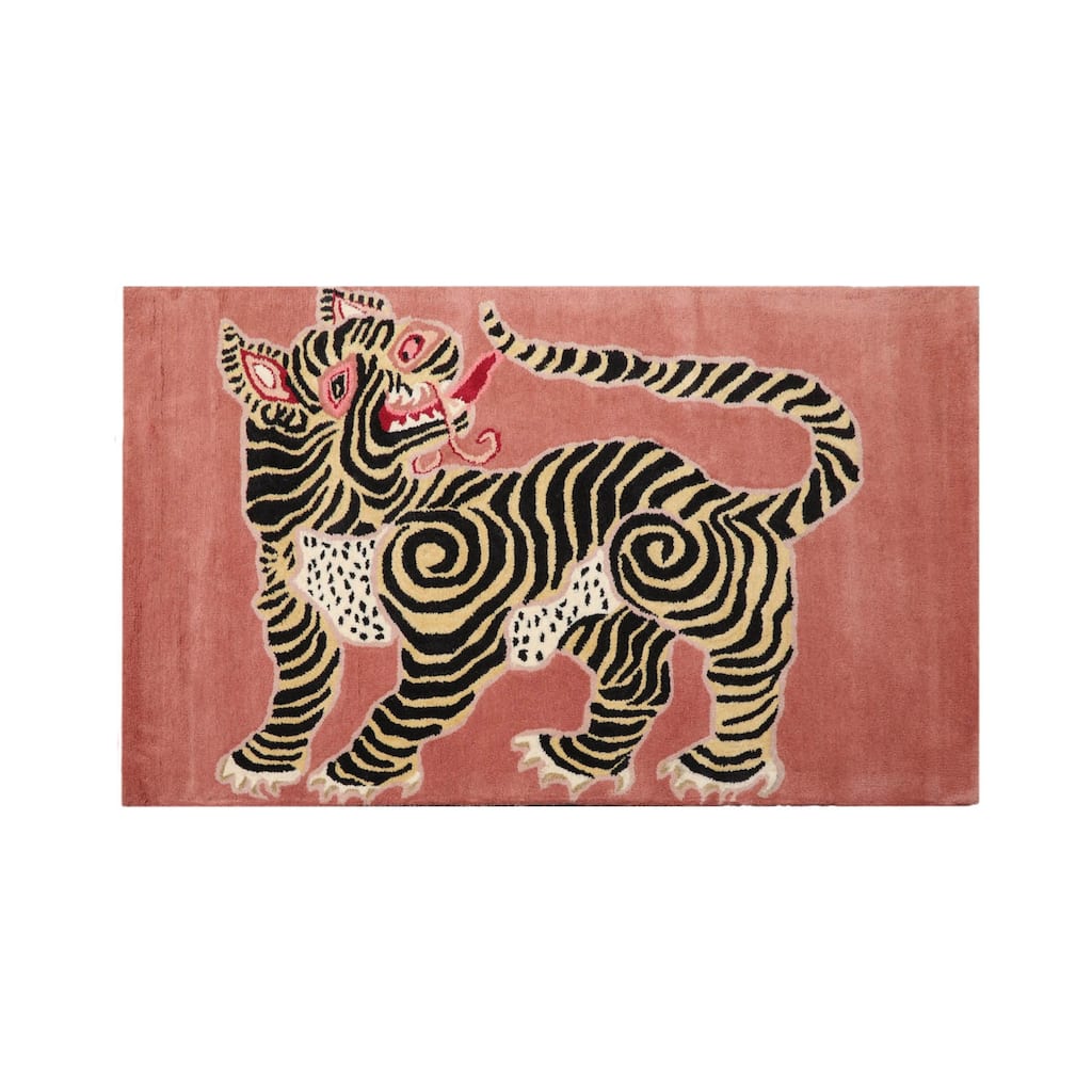 Hand Tufted Hand Made Wool Chinese Lion Novelty Oriental Rug Blush - 3' x 5'