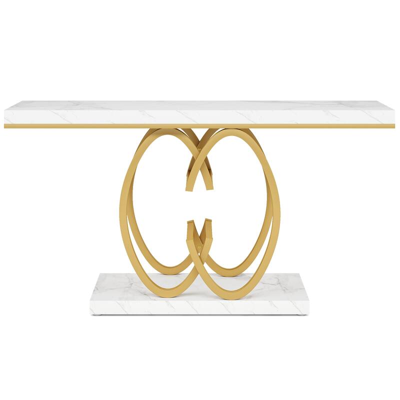 55" Modern Faux Marble Console Table with Gold Geometric Base for Living Room, Hallway, Foyer