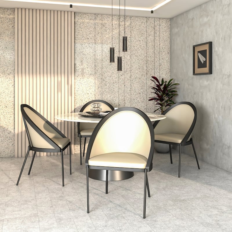 Vinyl Dining Chair with Curved Back and Stainless Steel Legs Set of 4
