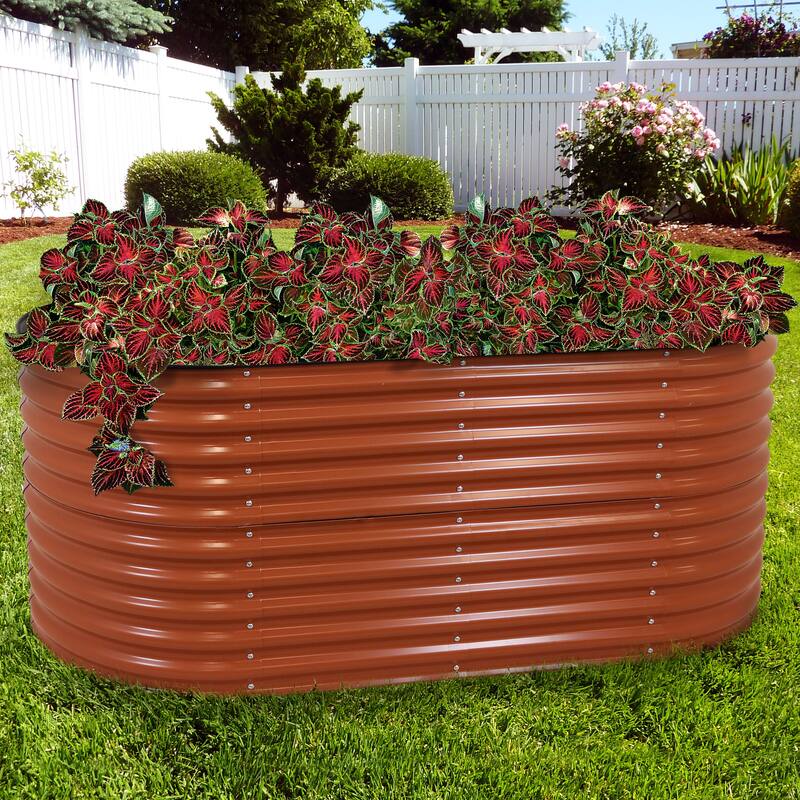 Sunnydaze Stackable Galvalume Steel Raised Garden Bed - 79" Oval - Brown