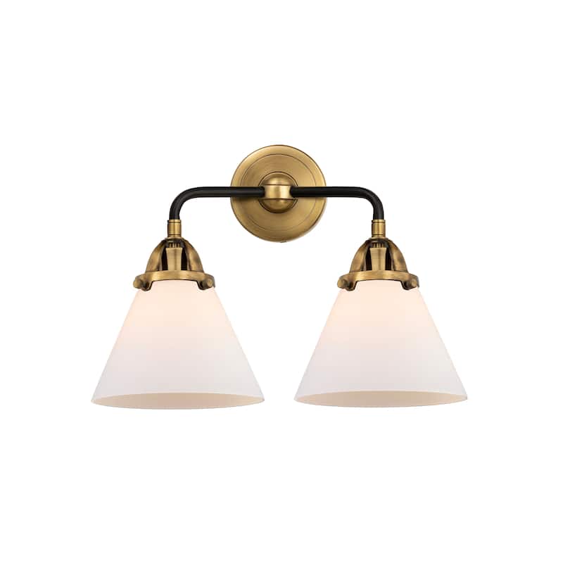 Innovations Lighting Nouveau 2 Cone - 2 Light 16" Bath Vanity Light - Black Antique Brass/Matte White