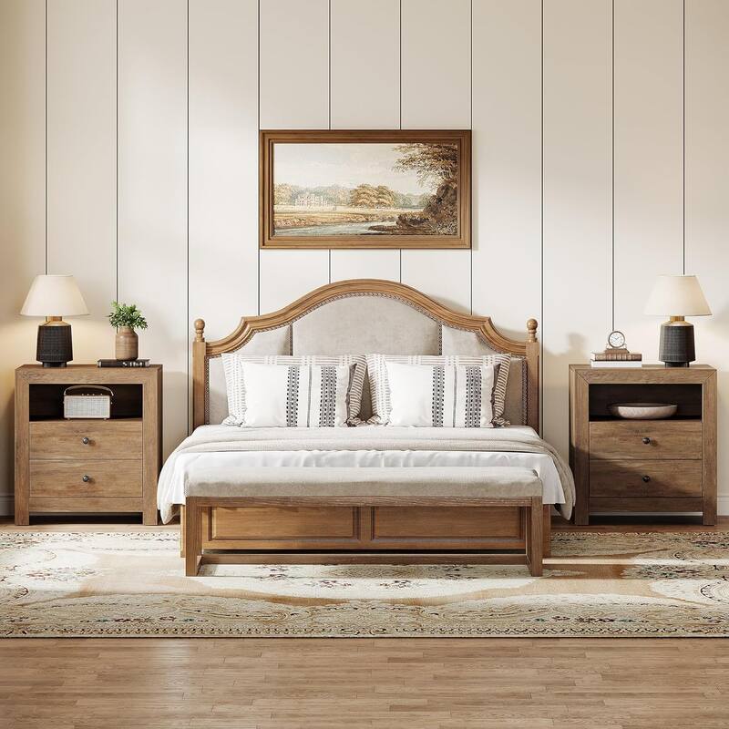 Nightstand with 2 Storage Drawers, Rustic Bedside Table for Bedroom