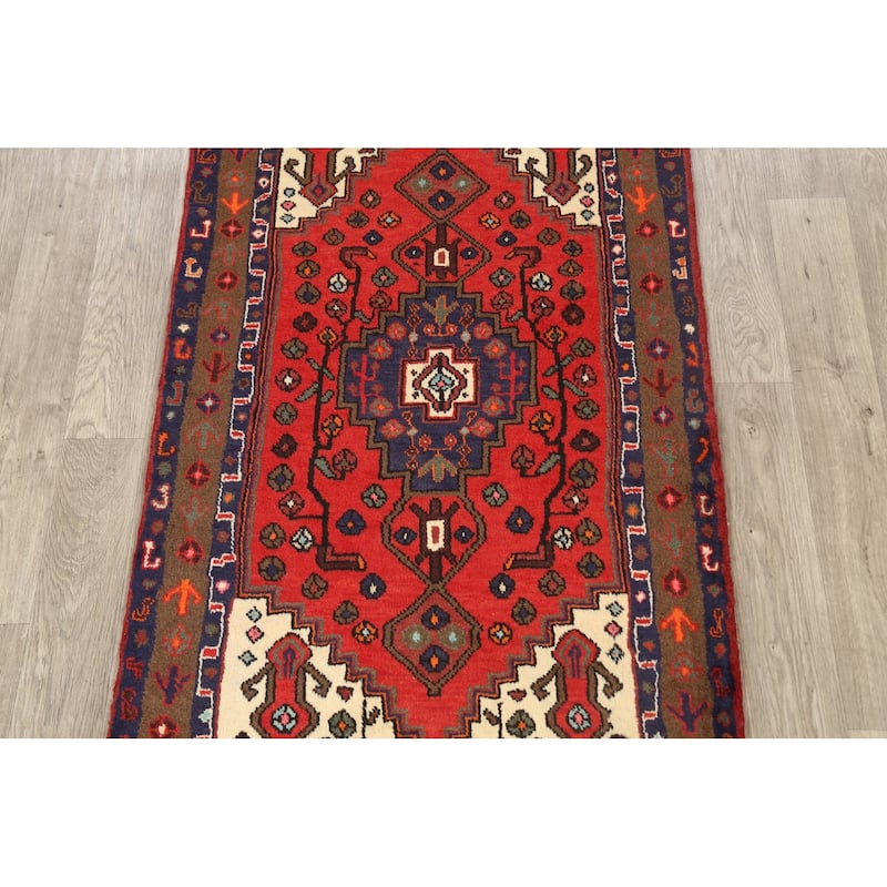 Geometric Hamedan Persian Area Rug Wool Hand-knotted Office Carpet - 3'2" x 5'2"