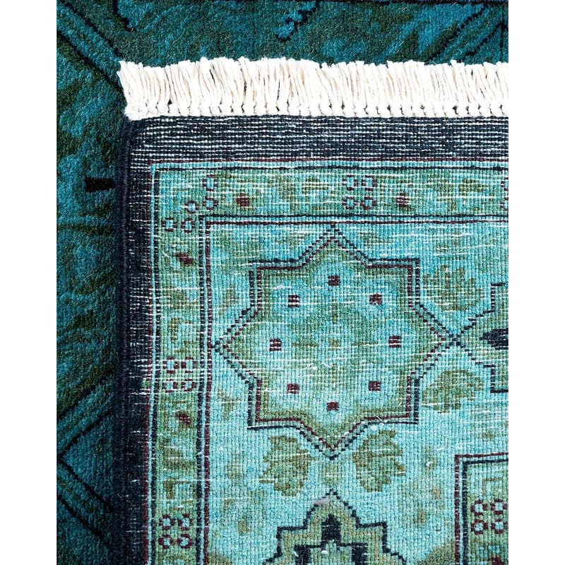 Fine Vibrance, One-of-a-Kind Handmade Runner Rug - Blue, 2' 8" x 4' 2" - 2' 8" x 4' 2"